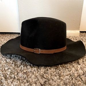Floppy black felt hat with brown accent, hardly worn